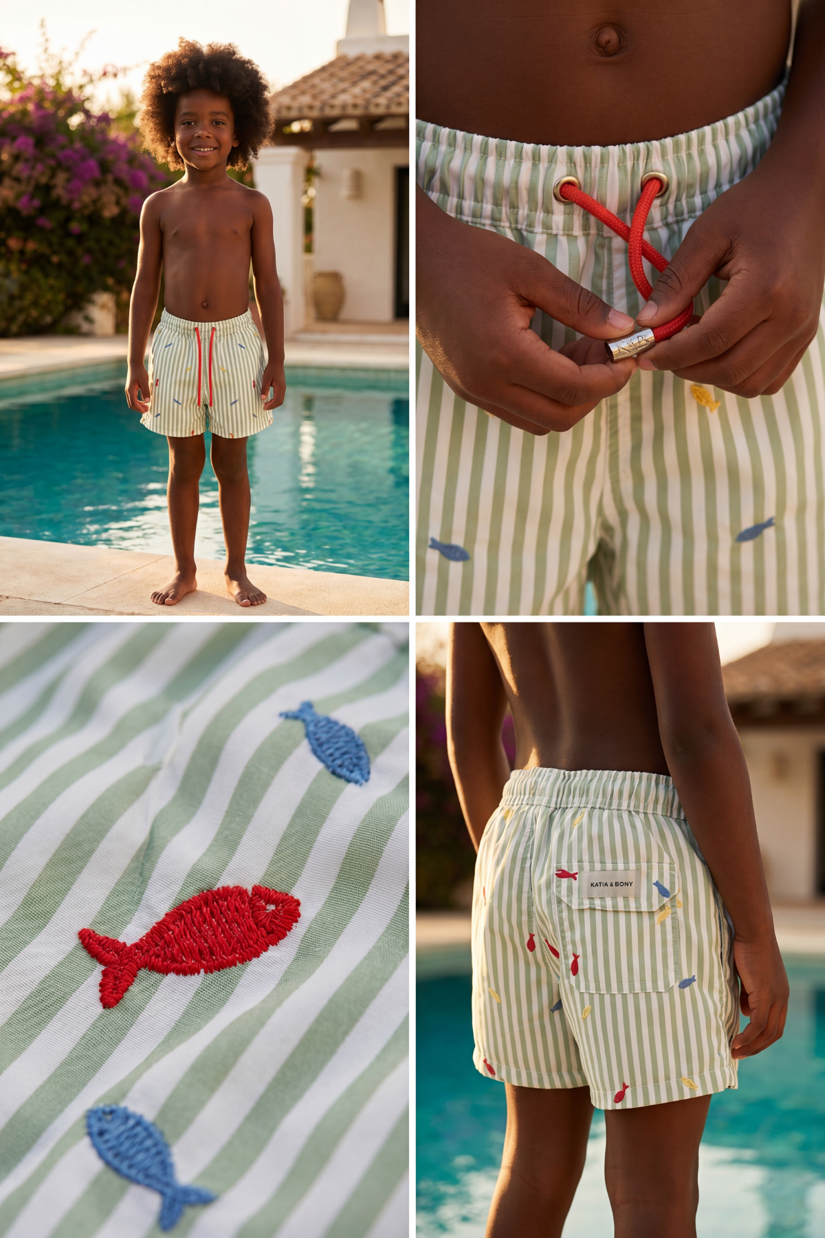 SEA LA VIE FISH EMBROIDERED BOYS' SWIM SHORTS GREEN