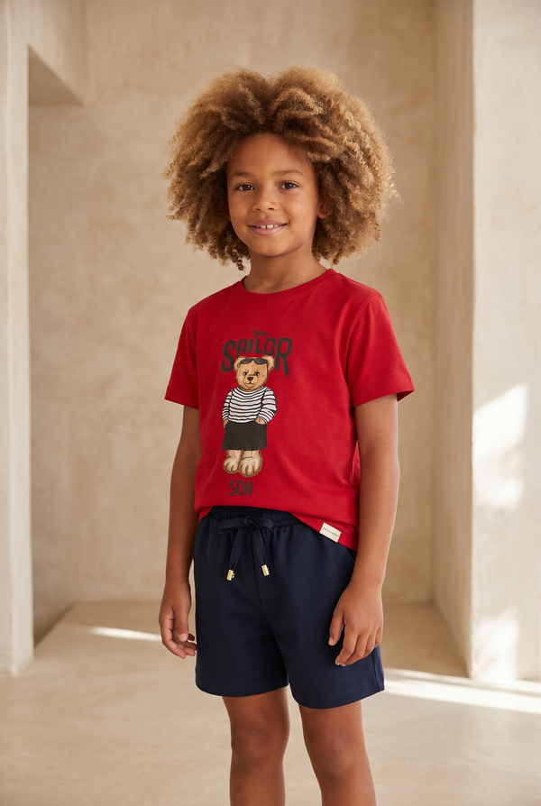 SAILOR TEDDY BOYS’ SHORTS SET RED