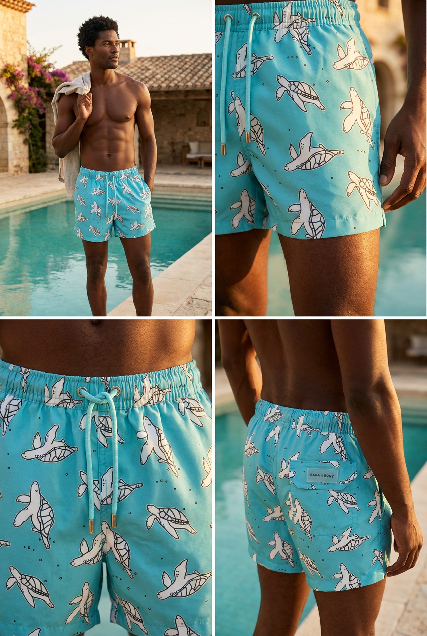 FLORAL OUTBURST TURTLE MEN'S SWIM SHORTS BLUE