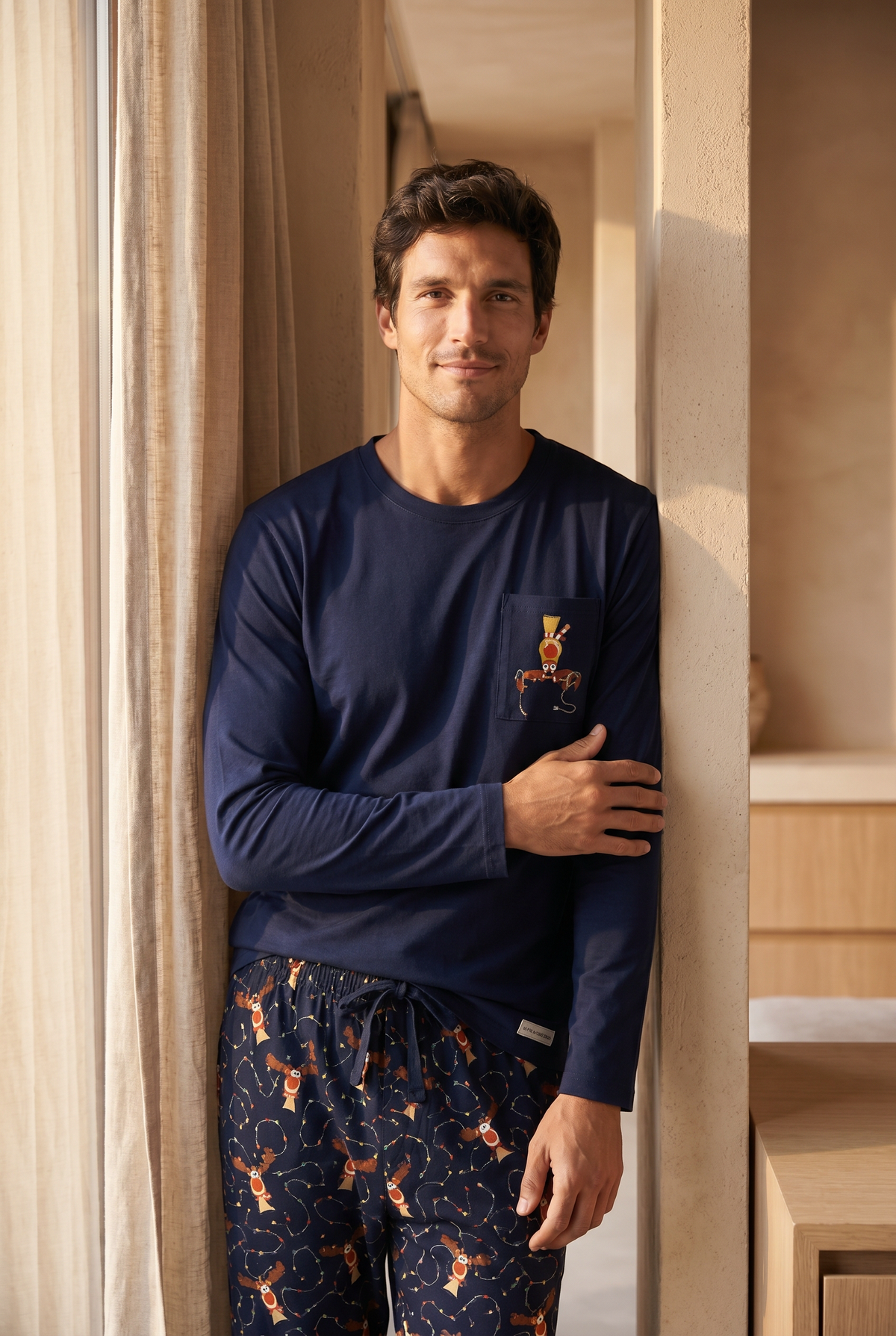 DEER BOXED NEW YEAR MEN PYJAMAS SET NAVY