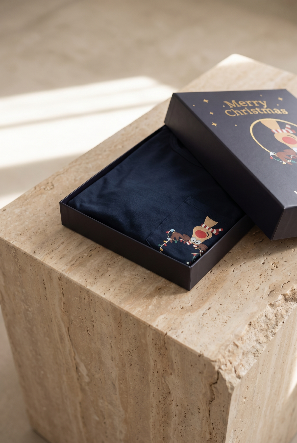 DEER BOXED NEW YEAR MEN PYJAMAS SET NAVY