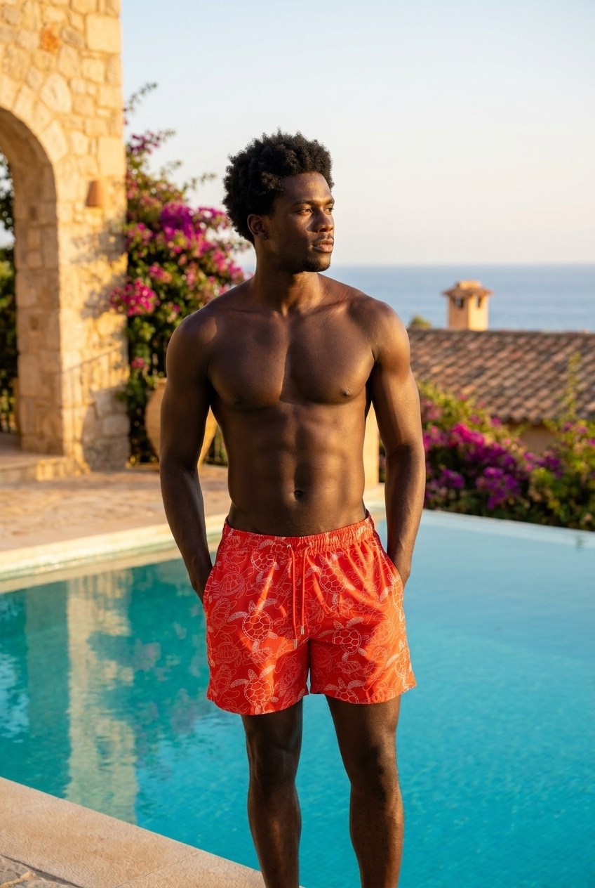 MEDITERRANEAN TURTLE MEN'S SWIM SHORTS CORAL