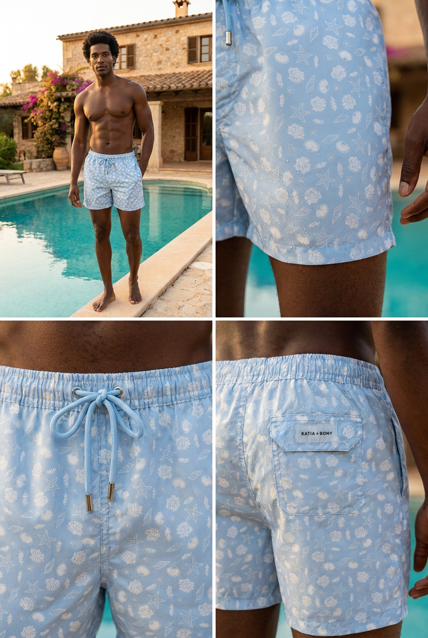 MEDITERRANEAN SHELL MEN'S SWIM SHORTS BLUE