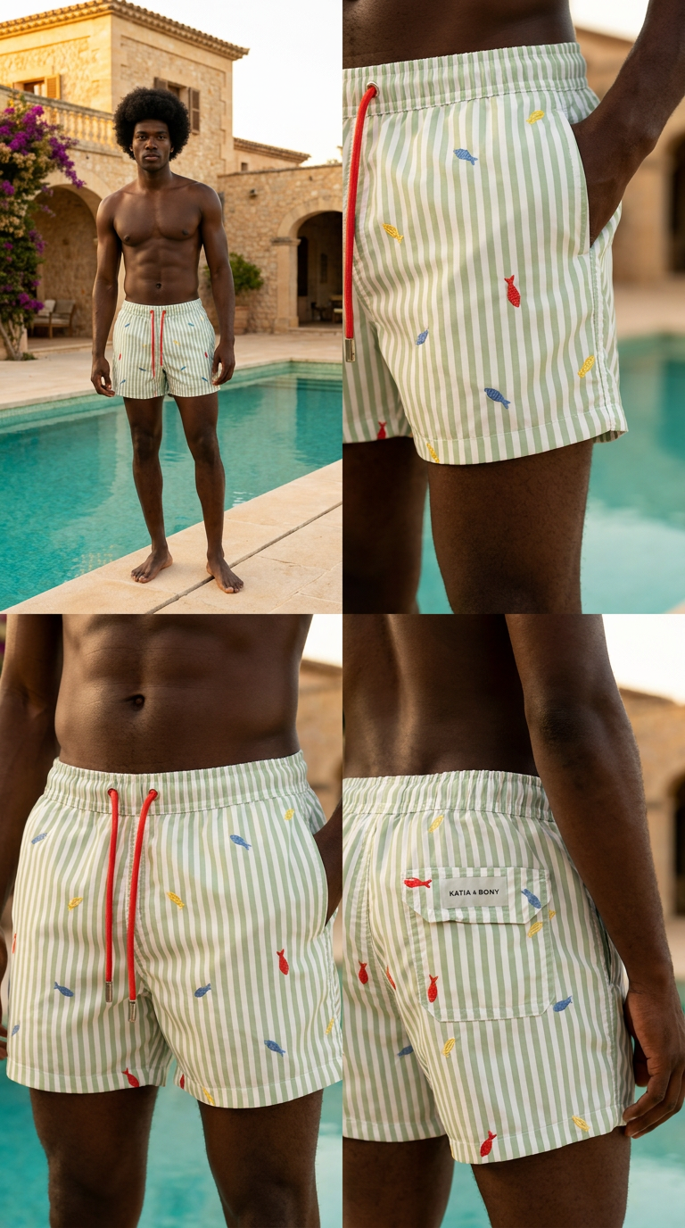 SEA LA VIE FISH EMBROIDERED MEN'S SWIM SHORTS GREEN