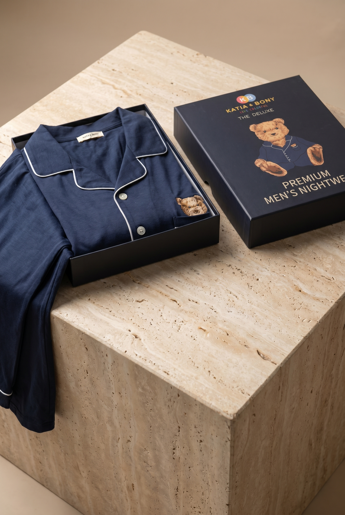 TEDDY BOXED MEN'S PAJAMA SET NAVY