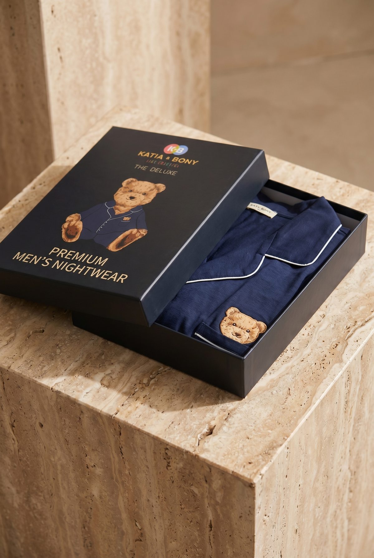 TEDDY BOXED MEN'S PAJAMA SET NAVY