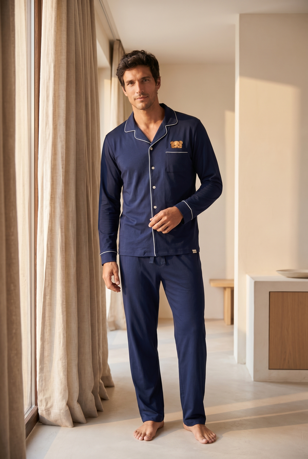 TEDDY BOXED MEN'S PAJAMA SET NAVY