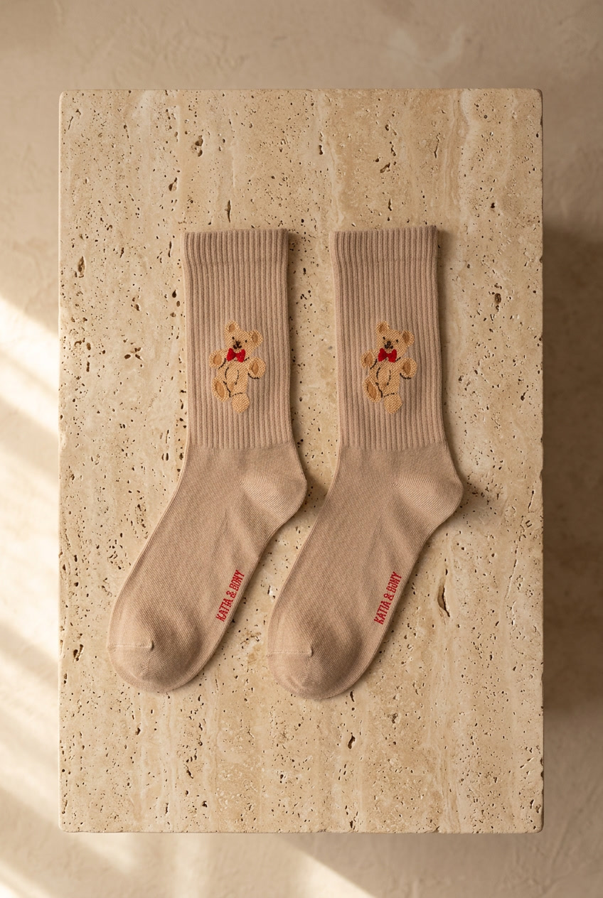 TEDDY PATTERNED SOCKS BROWN