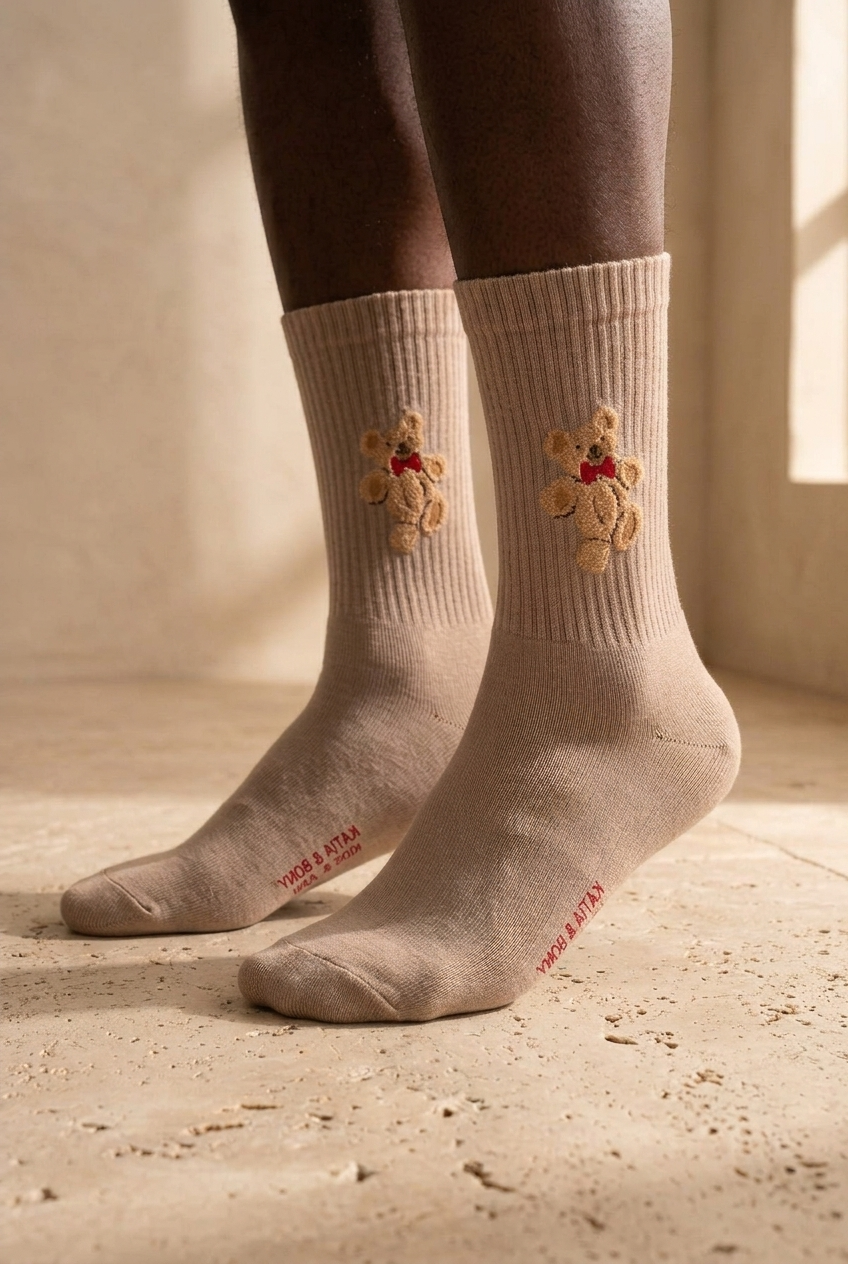 TEDDY PATTERNED SOCKS BROWN
