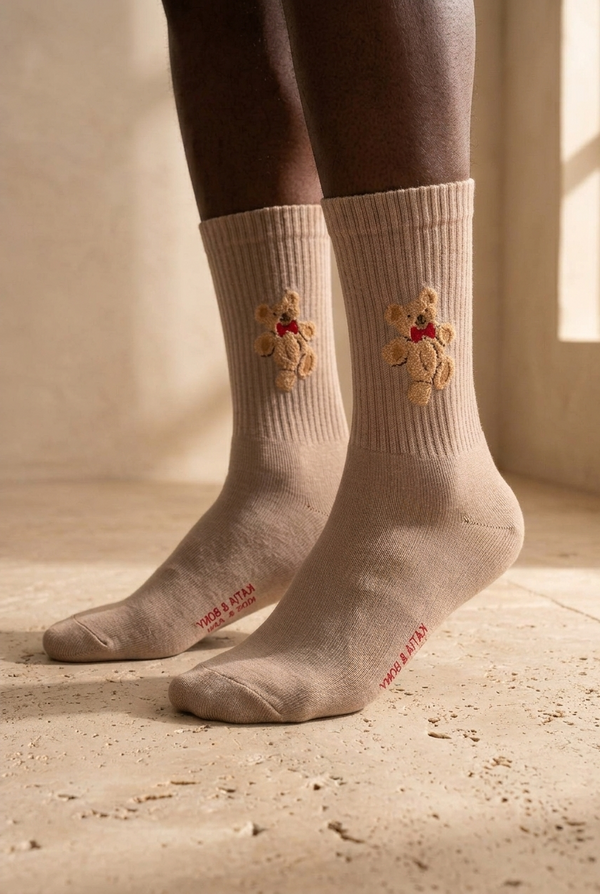 TEDDY PATTERNED SOCKS BROWN