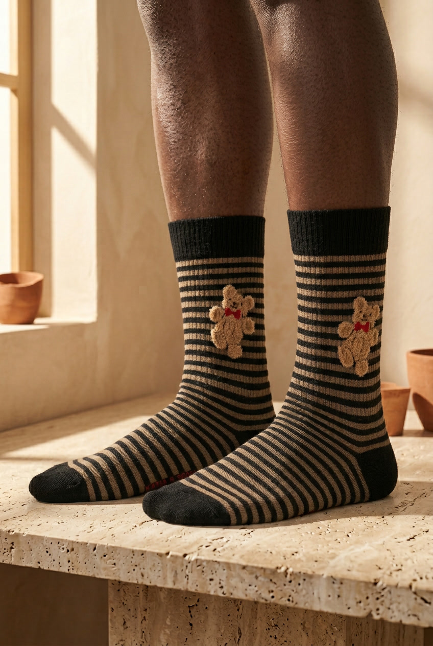 TEDDY PATTERNED SOCKS BLACK