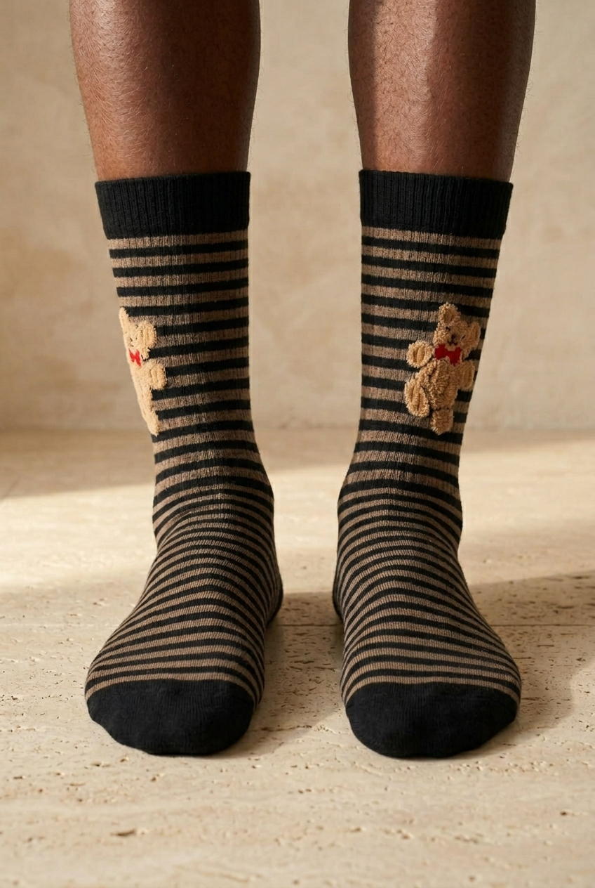 TEDDY PATTERNED SOCKS BLACK