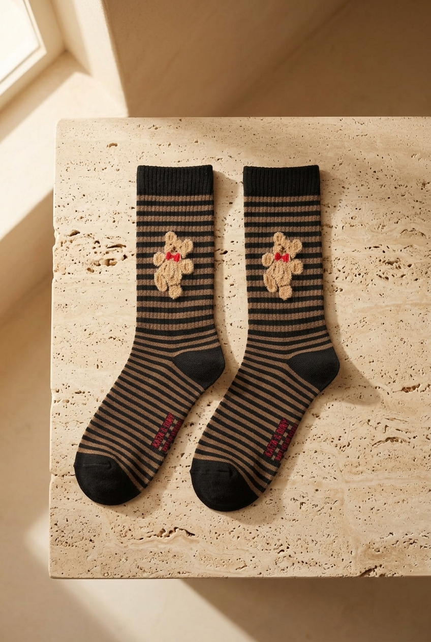 TEDDY PATTERNED SOCKS BLACK
