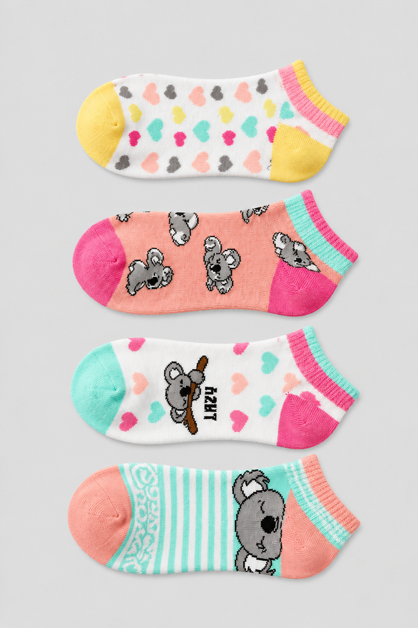 4PCK LAZY KOALA GIRLS STEP SOCKS MIX