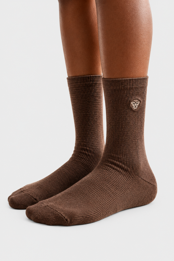 EMBROIDERED UNISEX ANKLE SOCKS BROWN MEL.