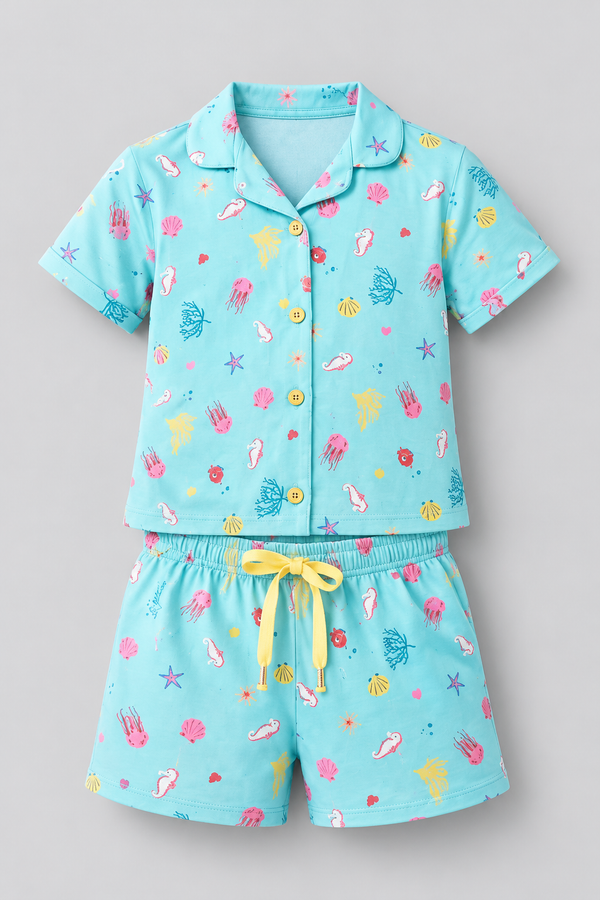 SEA LA VIE BUTTONED GIRL'S SHORTS SET BLUE