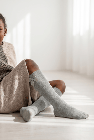 FAMILY KIDS KNEEHIGH RIBBON SOCKS GREY-MELANGE