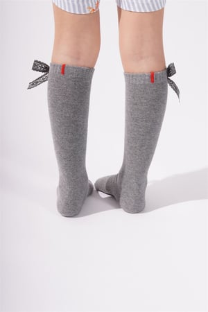 FAMILY KIDS KNEEHIGH RIBBON SOCKS GREY-MELANGE