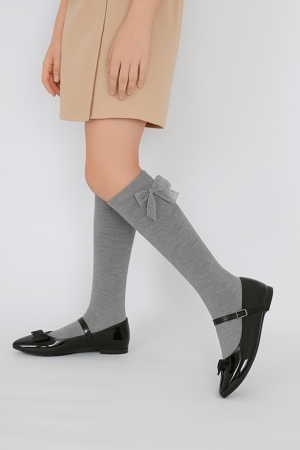FAMILY KIDS KNEEHIGH RIBBON SOCKS GREY-MELANGE