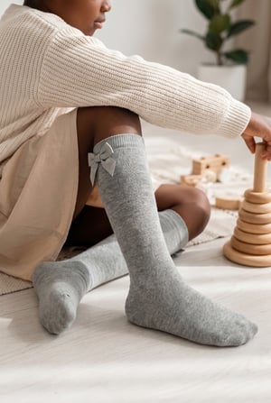 FAMILY KIDS KNEEHIGH RIBBON SOCKS GREY-MELANGE