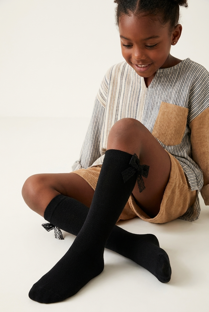 FAMILY KIDS KNEEHIGH RIBBON SOCKS BLACK