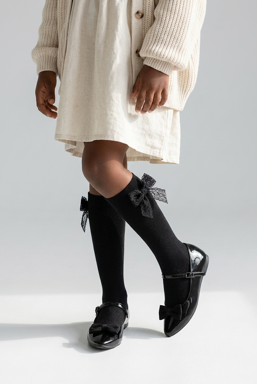 FAMILY KIDS KNEEHIGH RIBBON SOCKS BLACK