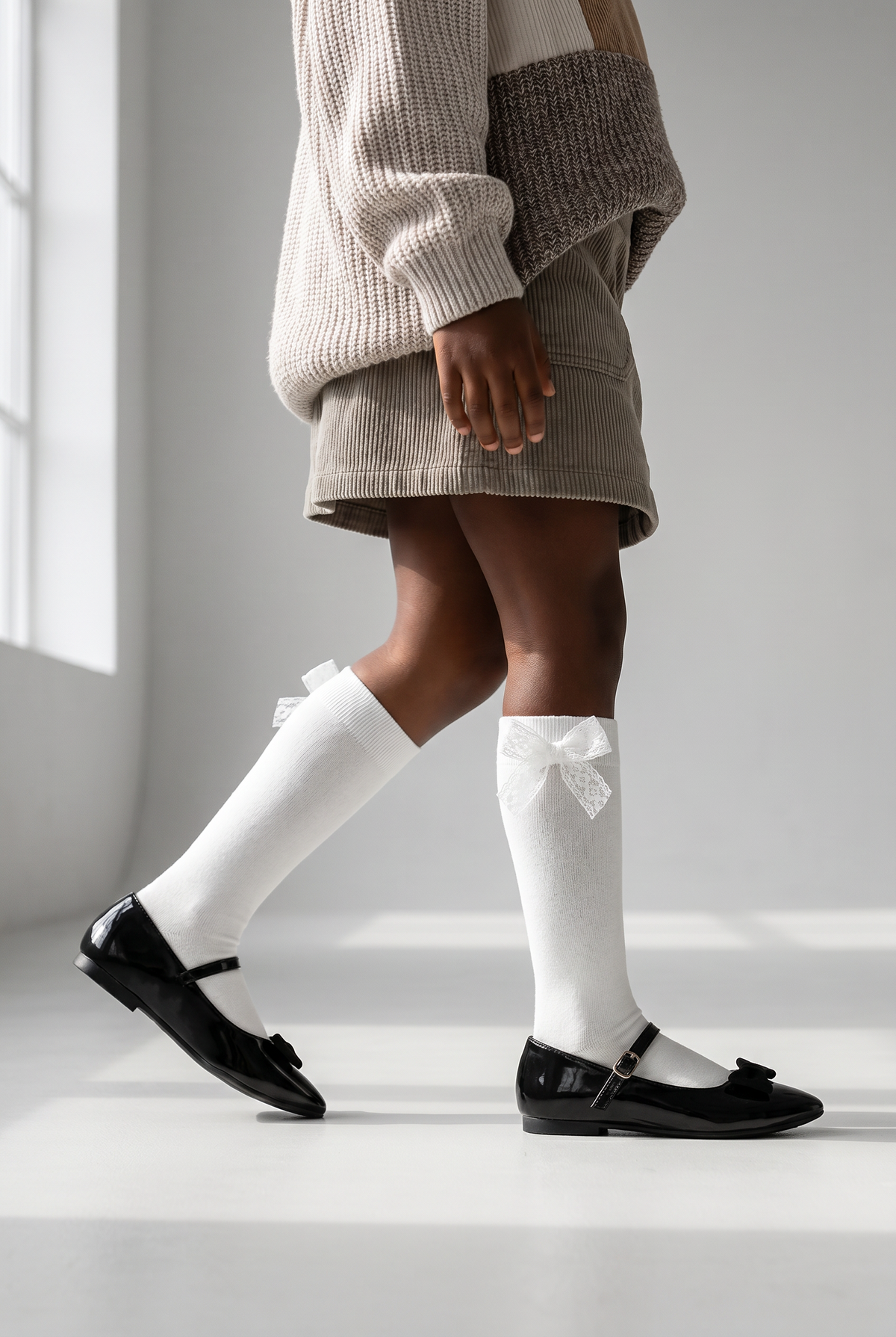 FAMILY KIDS KNEEHIGH RIBBON SOCKS WHITE