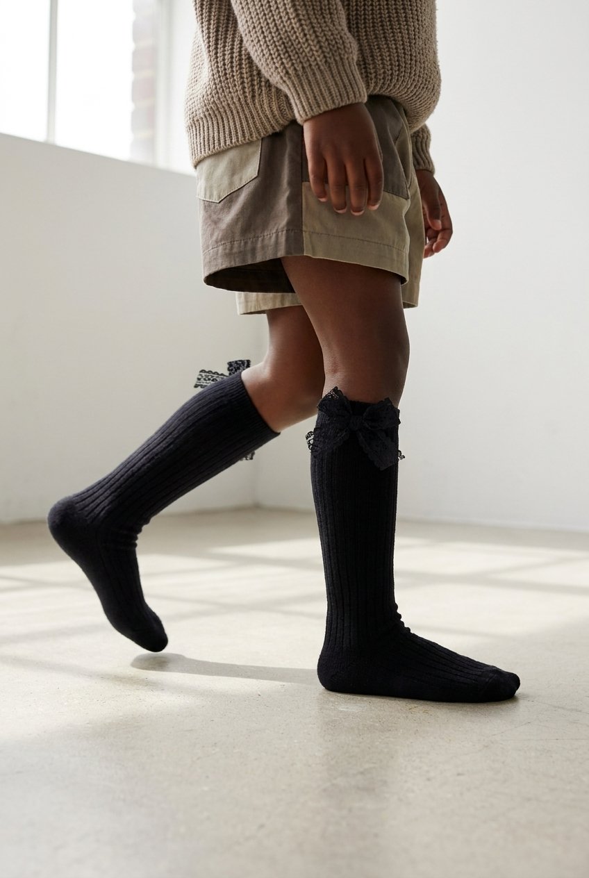 FAMILY KIDS KNEEHIGH RIBBON SOCKS NAVY