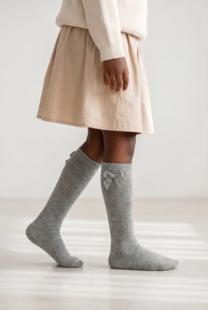 FAMILY KIDS KNEEHIGH RIBBON SOCKS GREY-MELANGE