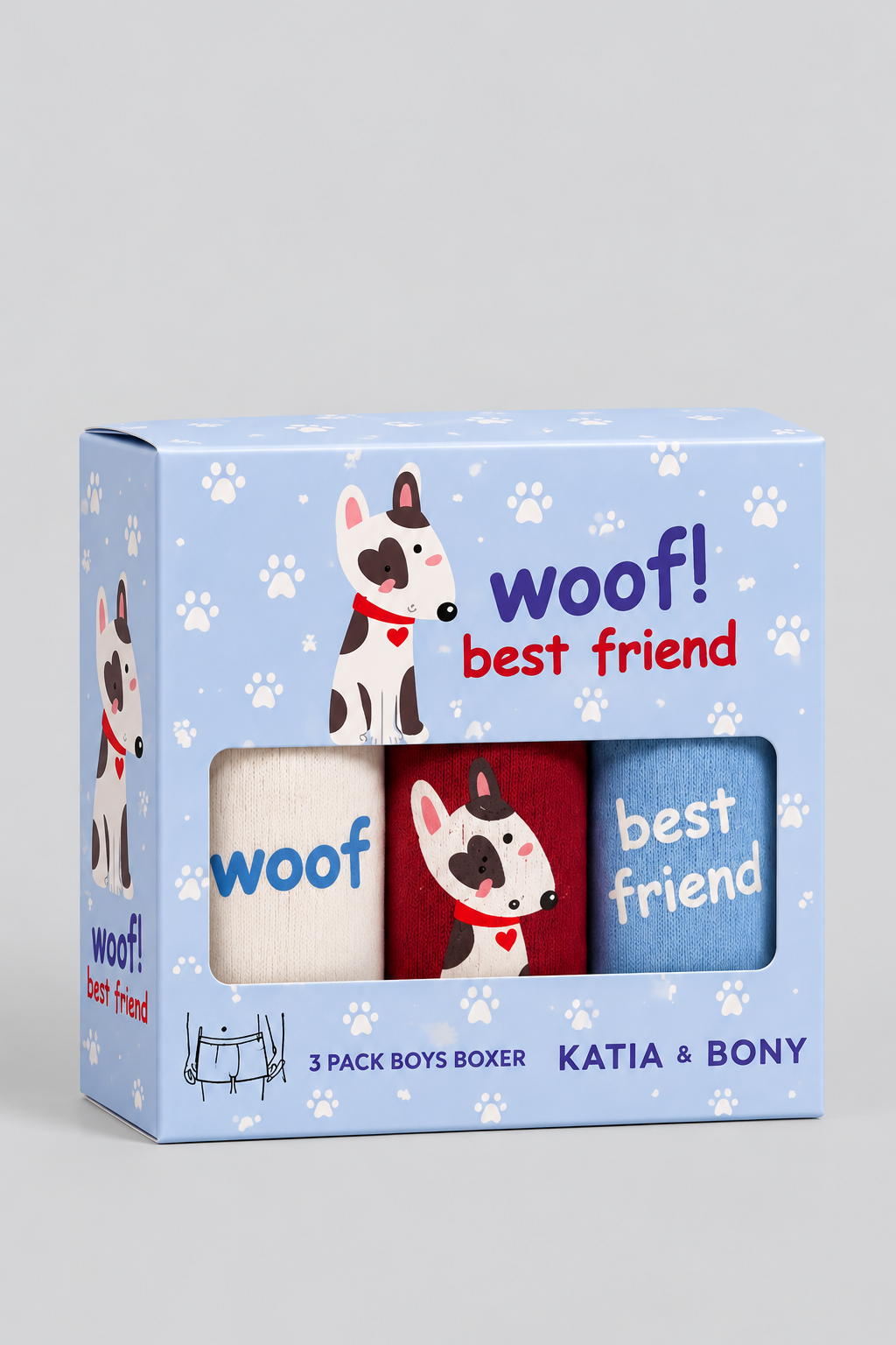 3PCK Dog Patterned Boys' Boxed Boxer Shorts RED