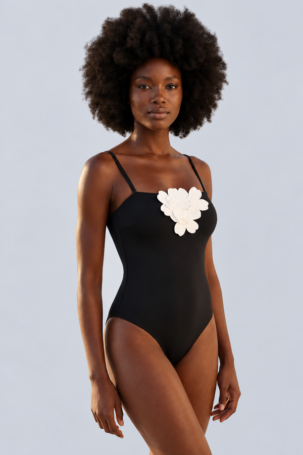 SILVERLINE FLORAL ACCESSORY WOMEN'S SWIMSUIT BLACK