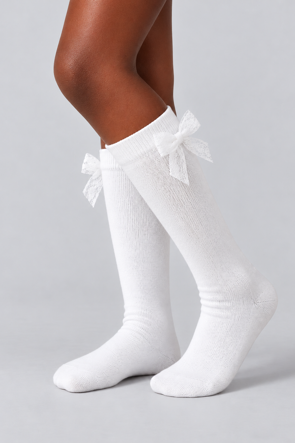 FAMILY KIDS KNEEHIGH RIBBON SOCKS WHITE