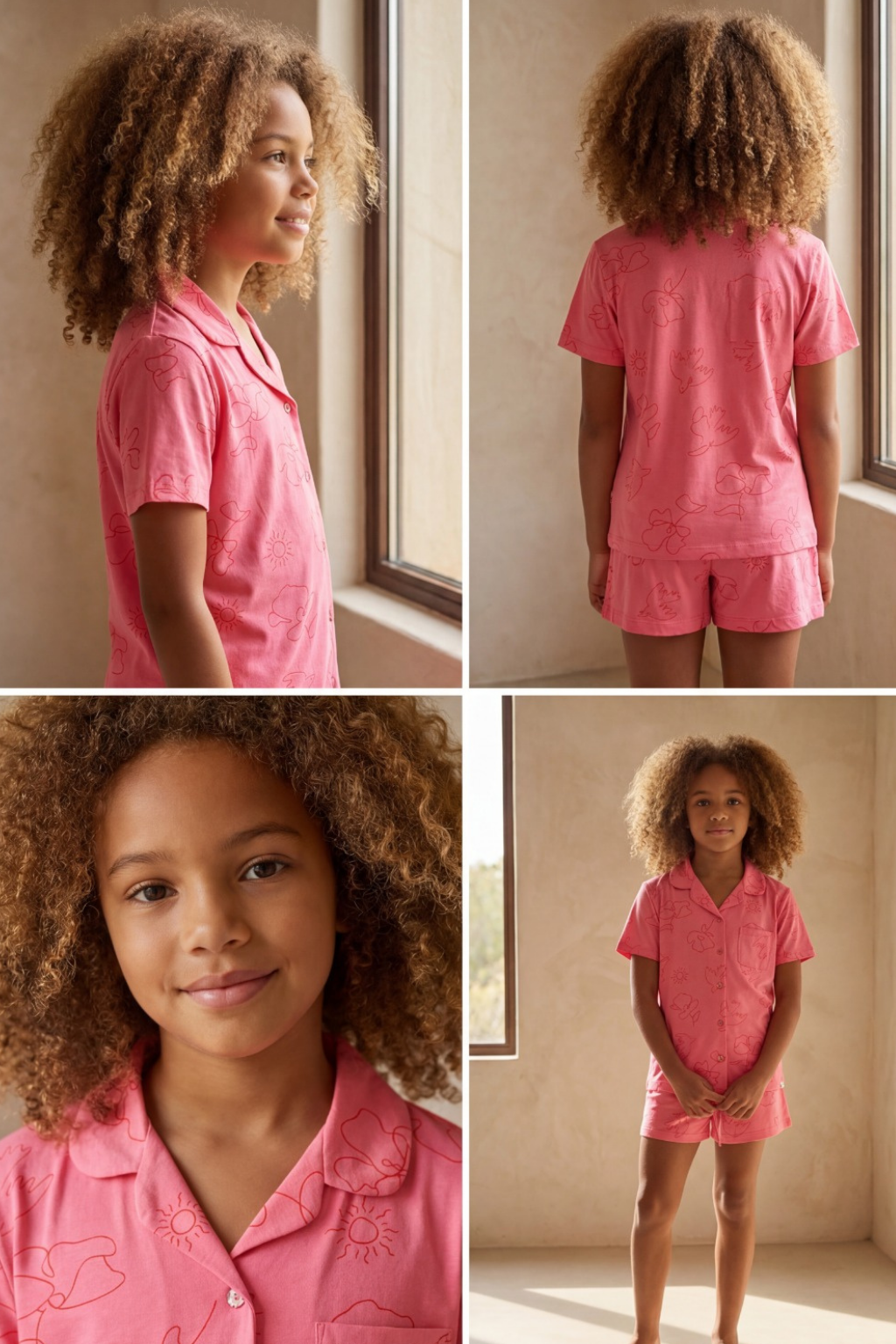FLORAL OUTBURST BUTTONED GIRL'S SHORTS SET PINK