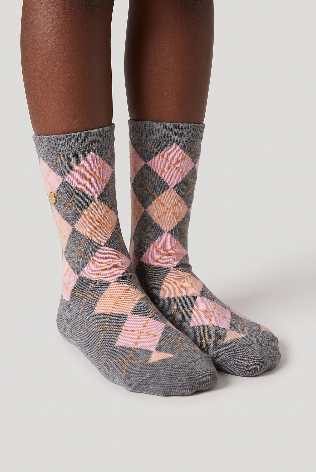 2PCK PLAID BOXED GIRLS SOCKS WHITE-GREY
