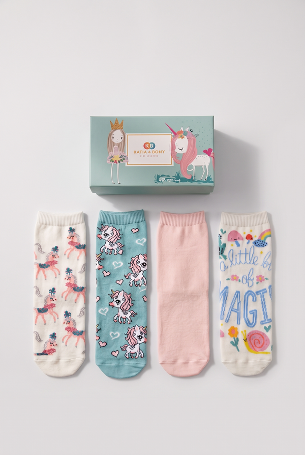 4PCK UNICORN BOX GIRLS SOCKET SOCKS MIX