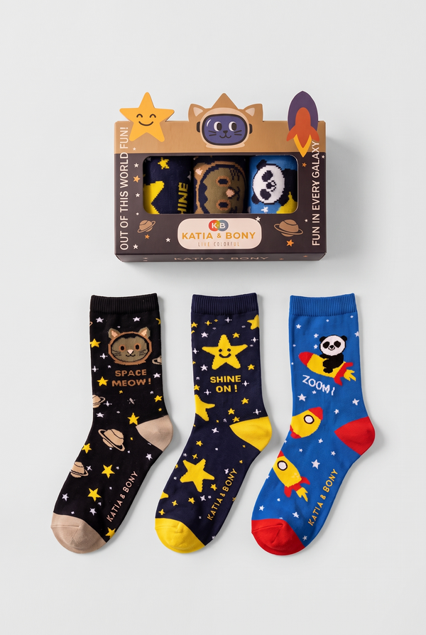 3PCK Space Pattern Boxed Children's Ankle Socks MIX