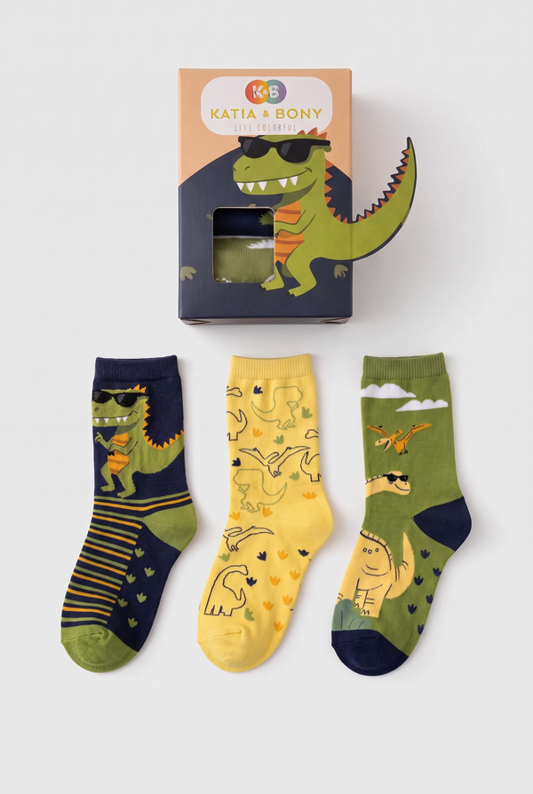 3PCK Dinosaur Boxed Children's Ankle Socks MIX