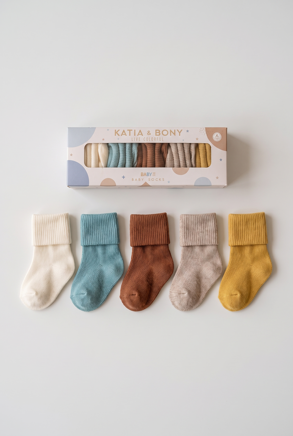 5PCK BOXED NEWBORN SOCKS BROWN MIX
