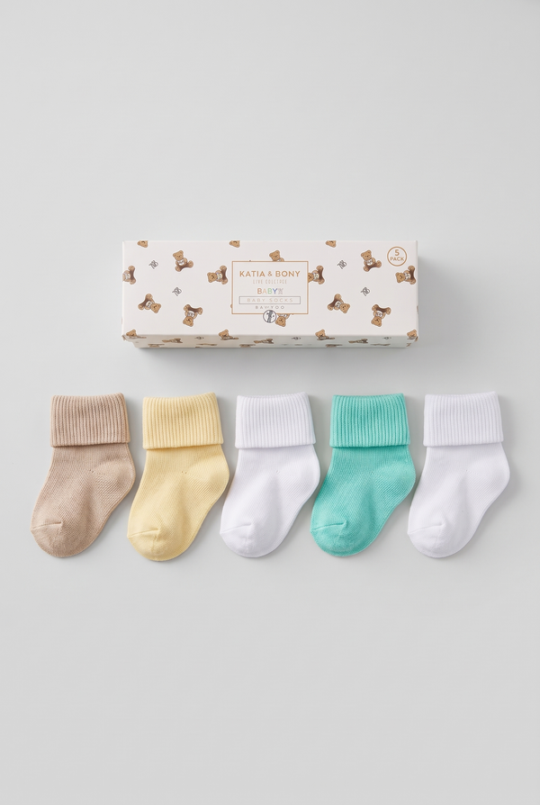 NEWBORN 5 PCK BABY SOCKS BAMBOO WHITE MIX