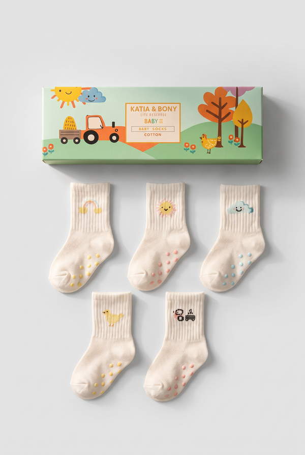 5PCK FARMWILLE BABY SOCKET SOCKS WHITE MIX