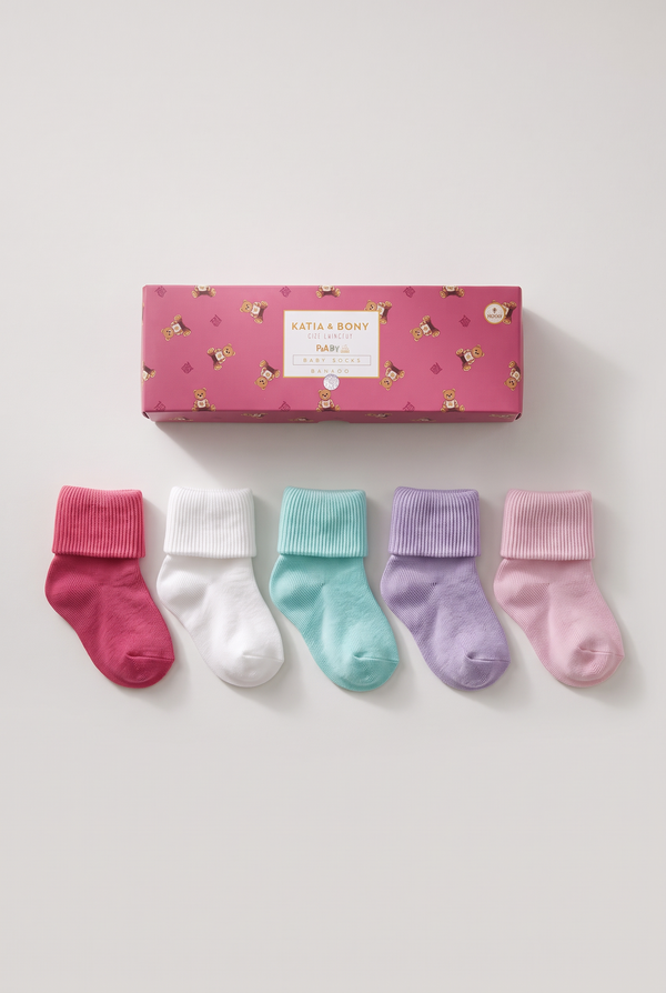 NEWBORN 5 PCK BABY SOCKS BAMBOO PINK MIX