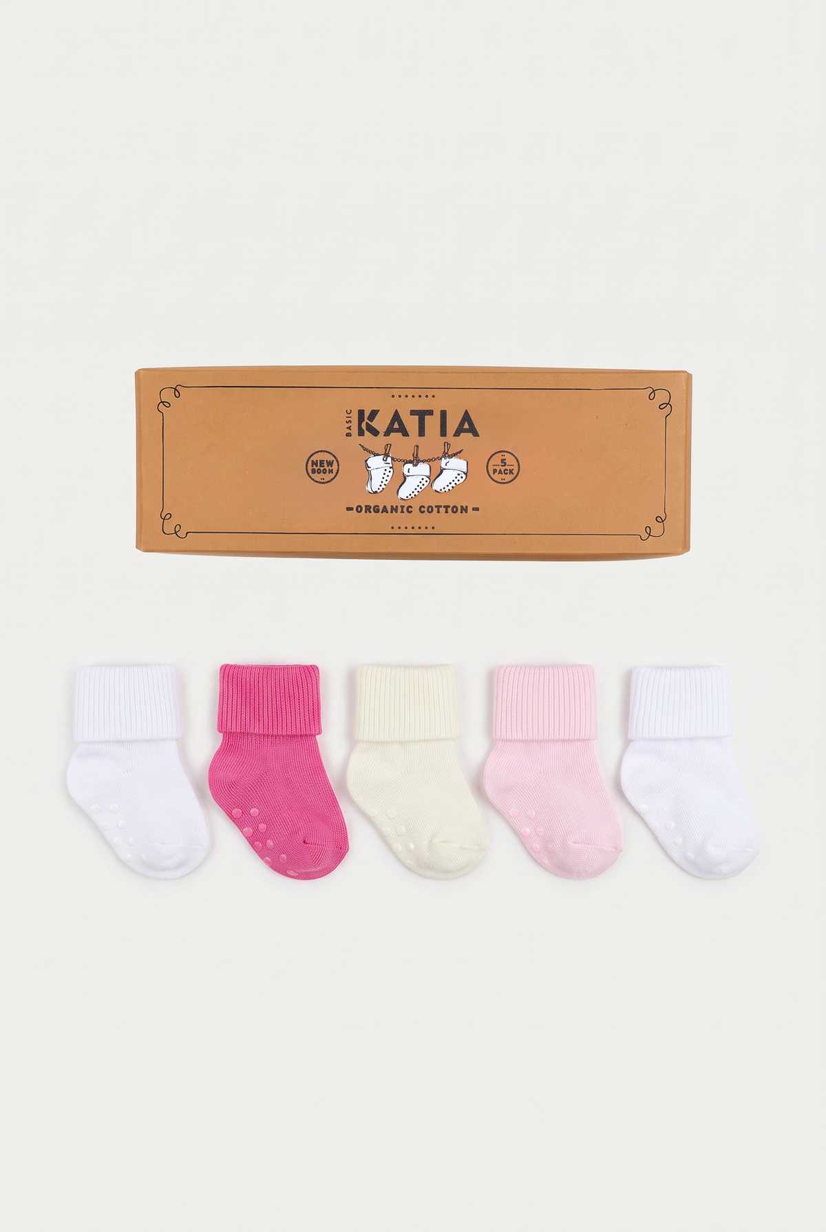 NEWBORN 5 PCK ORGANIC COTTON BABY SOCKS PINK-WHITE