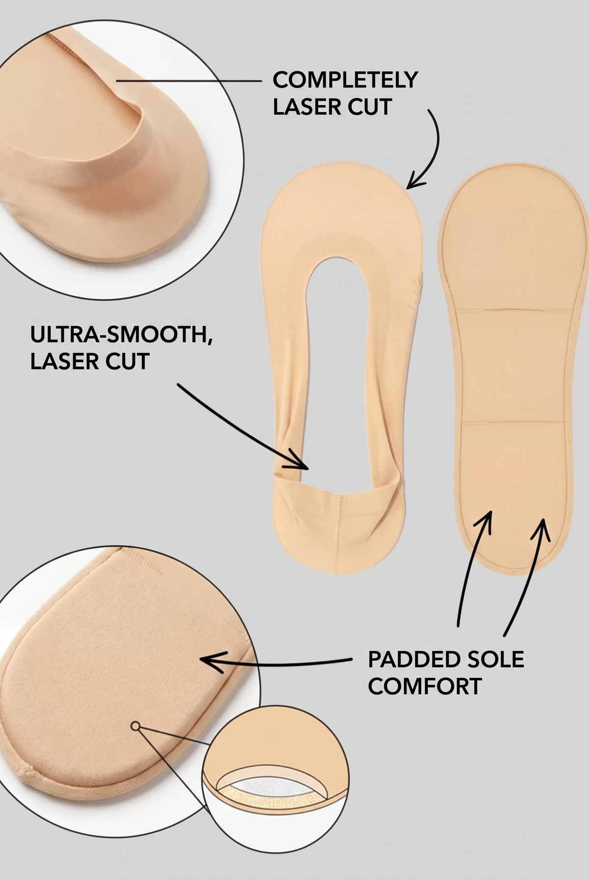 WOMEN'S INVISIBLE SOCKS WITH PADS NUDE