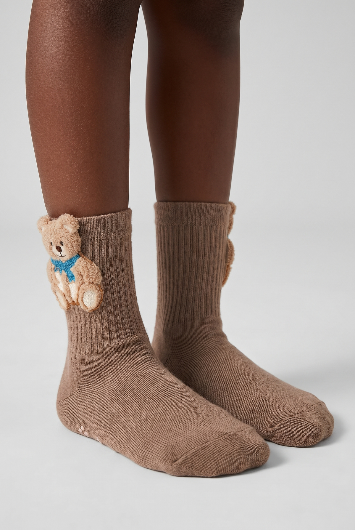 4 PCK CUTE TEDDY SOCKET SOCKS BROWN MIX