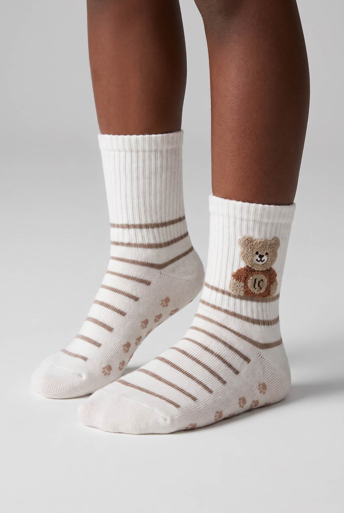 4 PCK CUTE TEDDY SOCKET SOCKS BROWN MIX