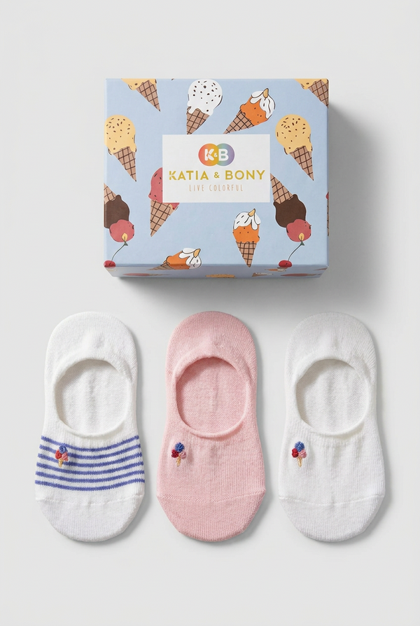3PCK ICE CREAM BOXED CHILDREN'S INVISIBLE SOCKS MIX