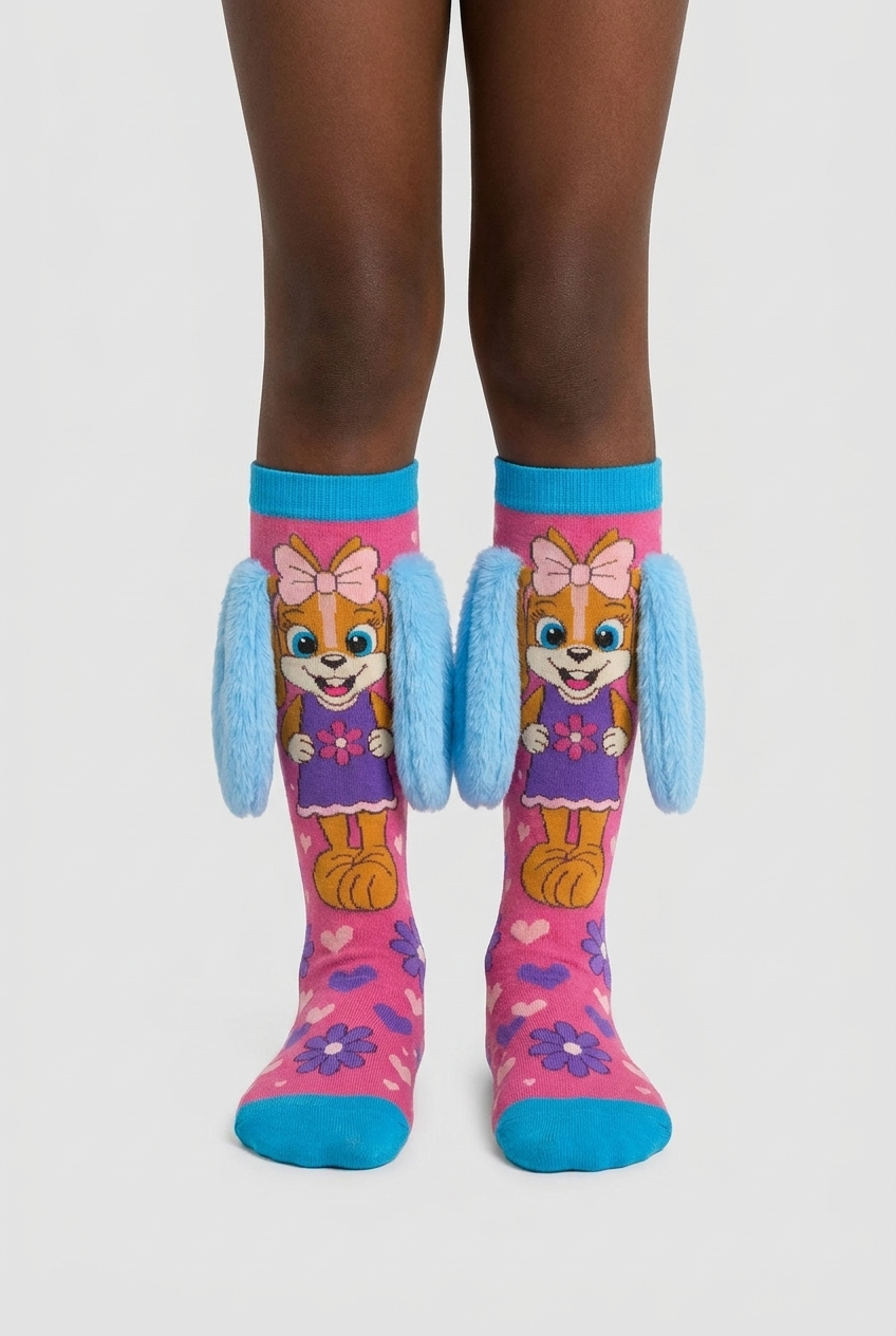 DOG KIDS KNEE HIGH SOCKS WITH EAR ACCESSORIES MIX