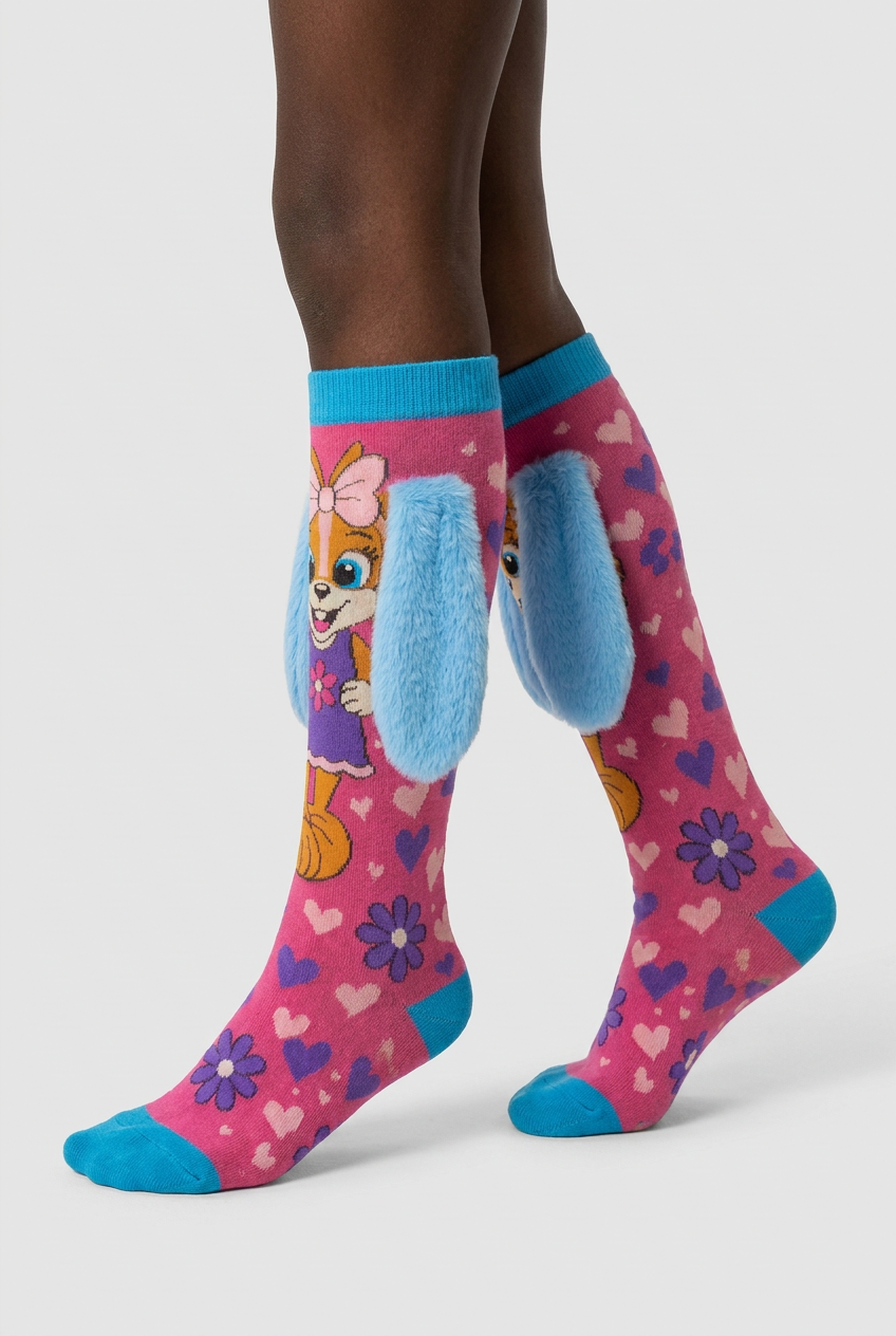 DOG KIDS KNEE HIGH SOCKS WITH EAR ACCESSORIES MIX