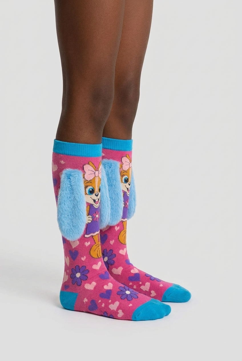 DOG KIDS KNEE HIGH SOCKS WITH EAR ACCESSORIES MIX