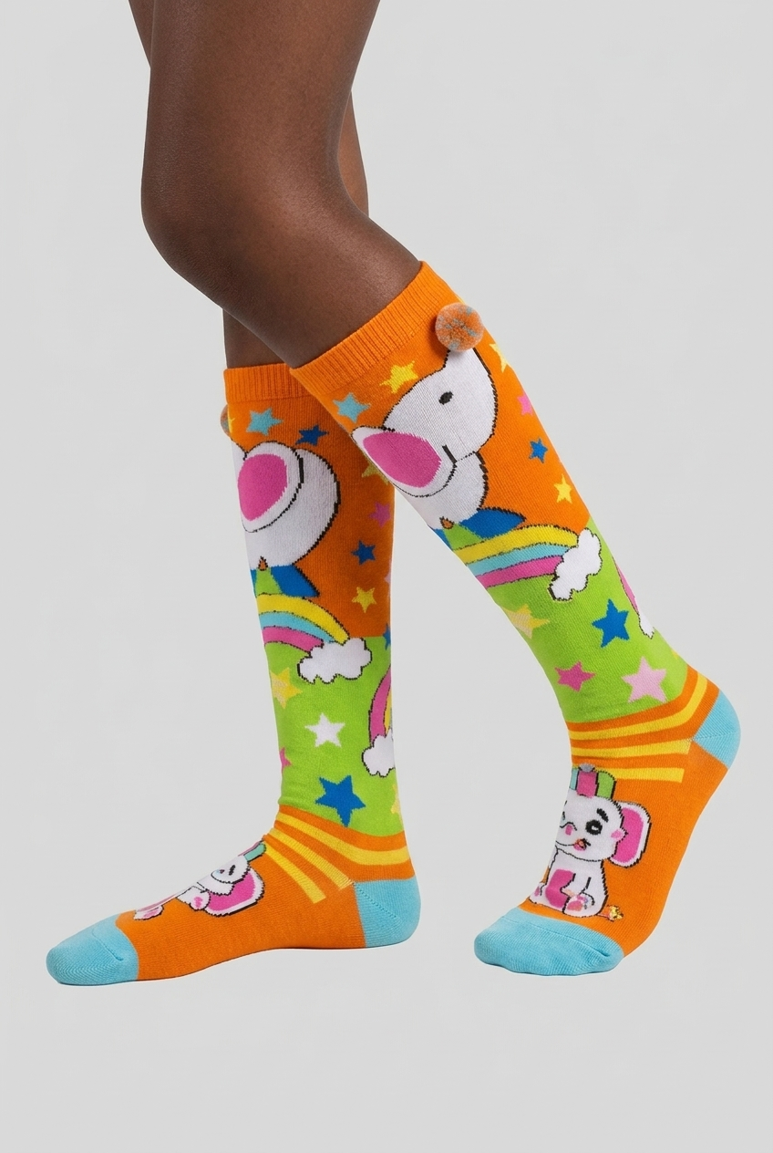 CIRCUS ELEPHANT GIRLS KNEEHIGH SOCKS ORANGE